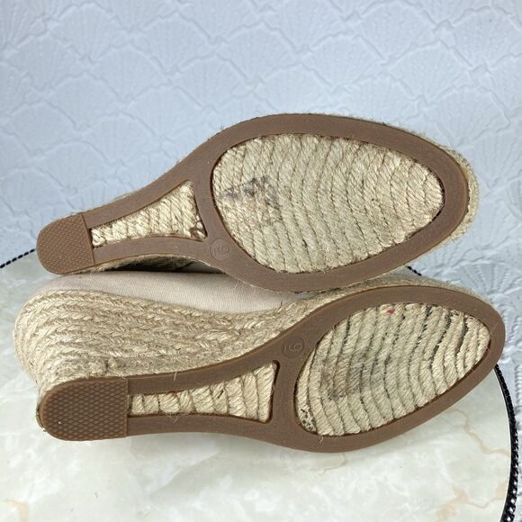 J. Crew Heels Women 9 Beige Canvas Comfort Summer Slip On Espadrille Wedge Pumps - Picture 12 of 14